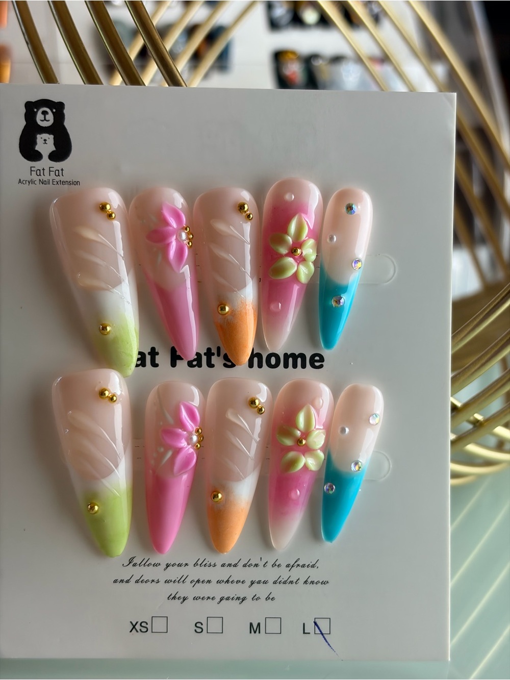 Large Stiletto with Tropical Colors and Gold balls